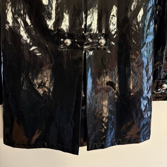 Jane Post Women S Black Snap Front Detachable Hood Iconic Slicker Raincoat NWT - Picture 14 of 15